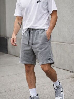 Nike Jordan Gray Fleece Shorts Elastic Waist Drawstring Size L